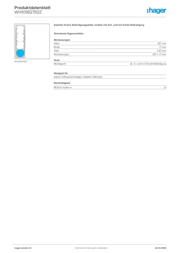 Bild Hager Produktdatenblatt WH10952782Z | Hager Schweiz