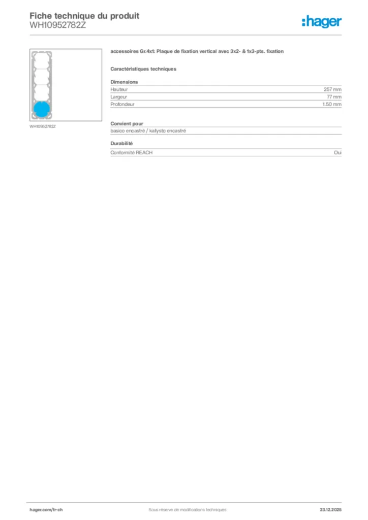 Image Hager Fiche technique du produit WH10952782Z | Hager Suisse