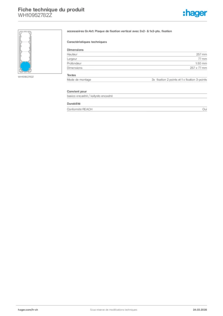 Image Hager Fiche technique du produit WH10952782Z | Hager Suisse