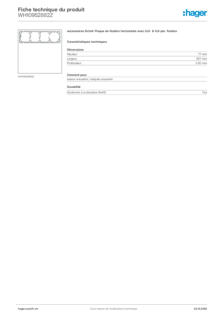 Image Hager Fiche technique du produit WH10952882Z | Hager Suisse