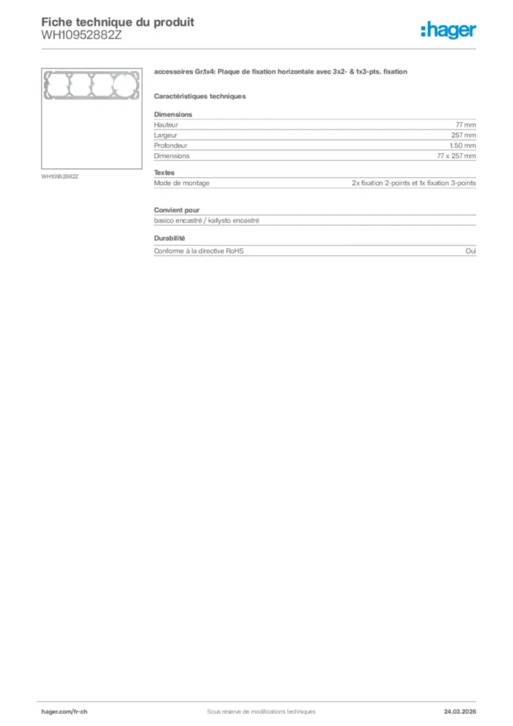 Image Hager Fiche technique du produit WH10952882Z | Hager Suisse