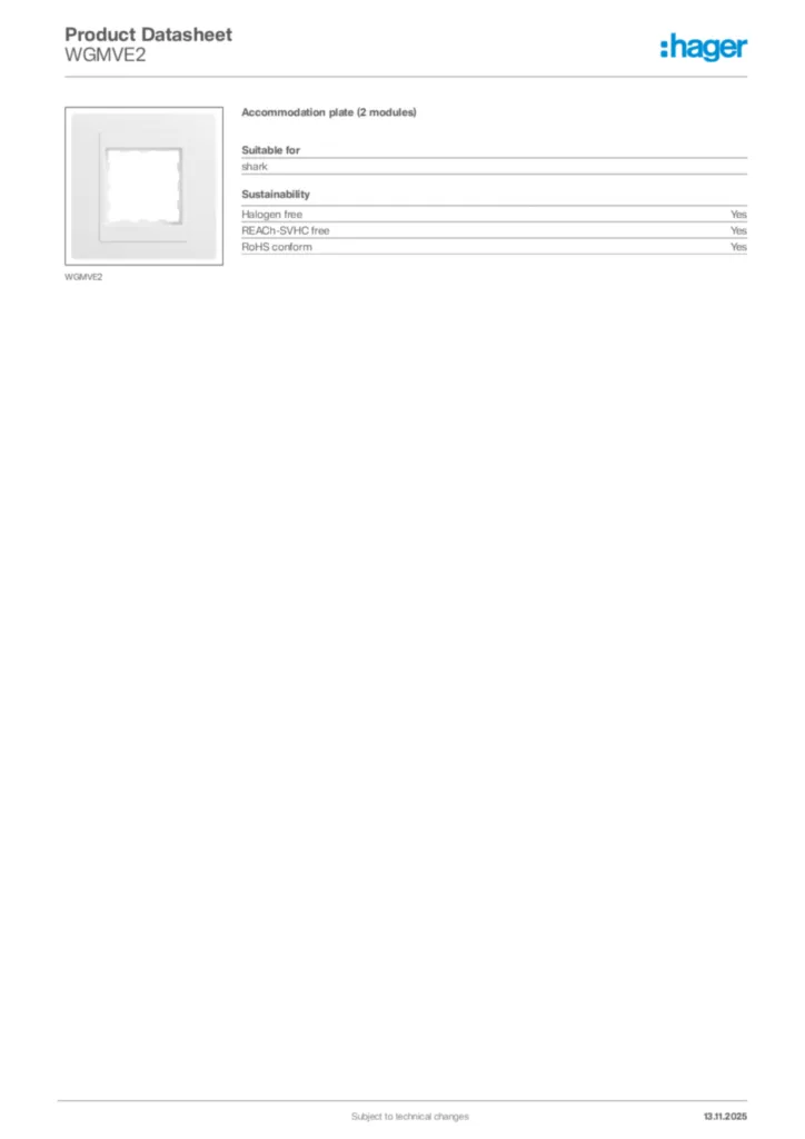 Image Hager Product data sheet WGMVE2  | Hager Africa