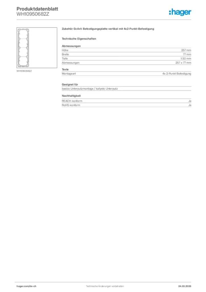 Bild Hager Produktdatenblatt WH10950682Z | Hager Schweiz