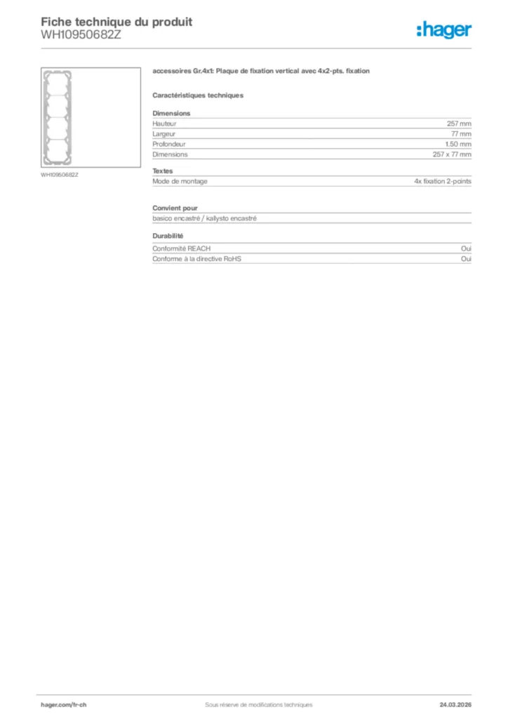Image Hager Fiche technique du produit WH10950682Z | Hager Suisse