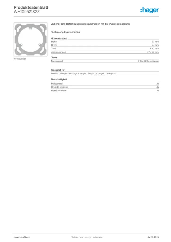 Bild Hager Produktdatenblatt WH10952182Z | Hager Schweiz