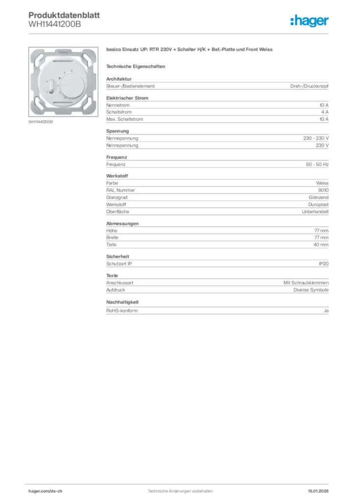 Bild Hager Produktdatenblatt WH11441200B | Hager Schweiz