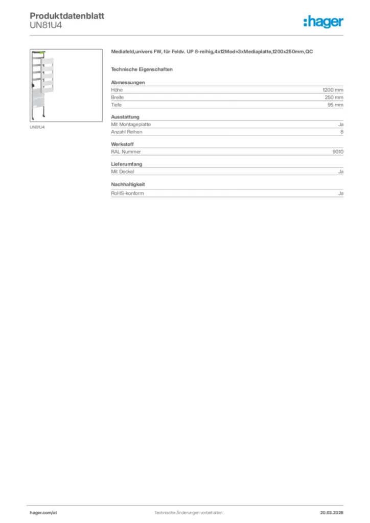 Bild Hager Produktdatenblatt UN81U4 | Hager Deutschland
