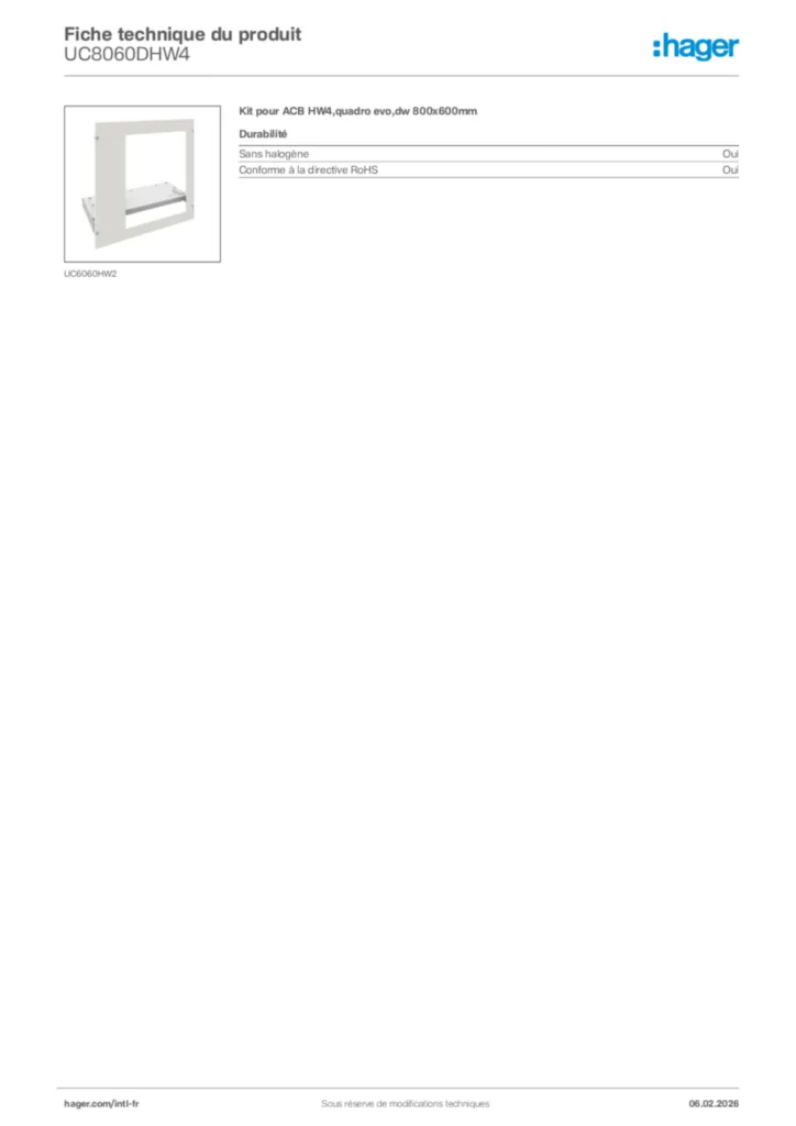 Image Hager Fiche technique du produit UC8060DHW4 | Hager Afrique
