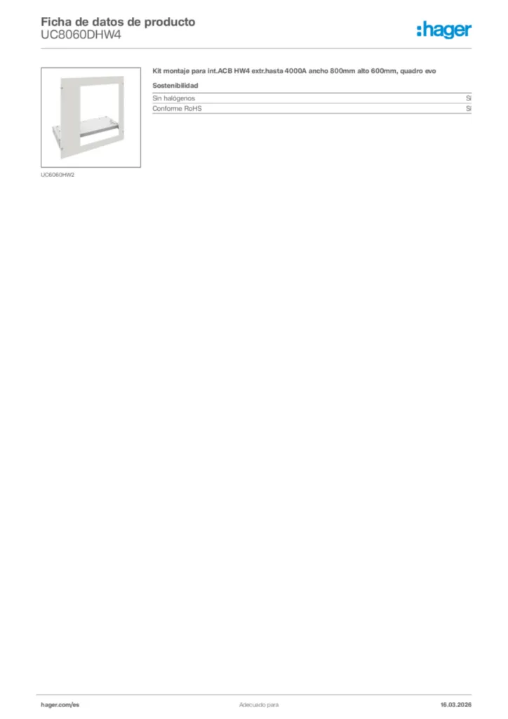 Imagen Hager Ficha de datos de producto UC8060DHW4 | Hager España