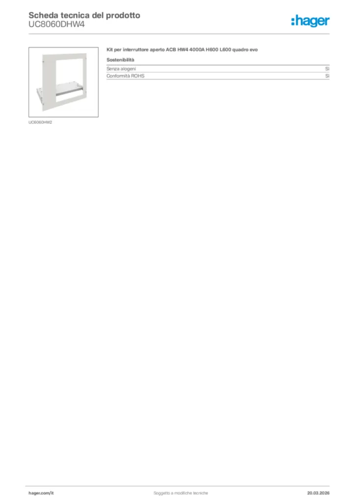 Immagine Hager Scheda tecnica del prodotto UC8060DHW4 | Hager Italia