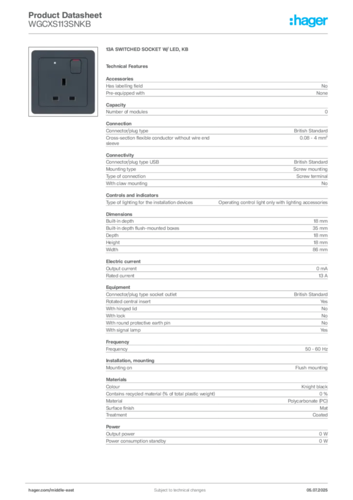Image Hager Product data sheet WGCXS113SNKB  | Hager