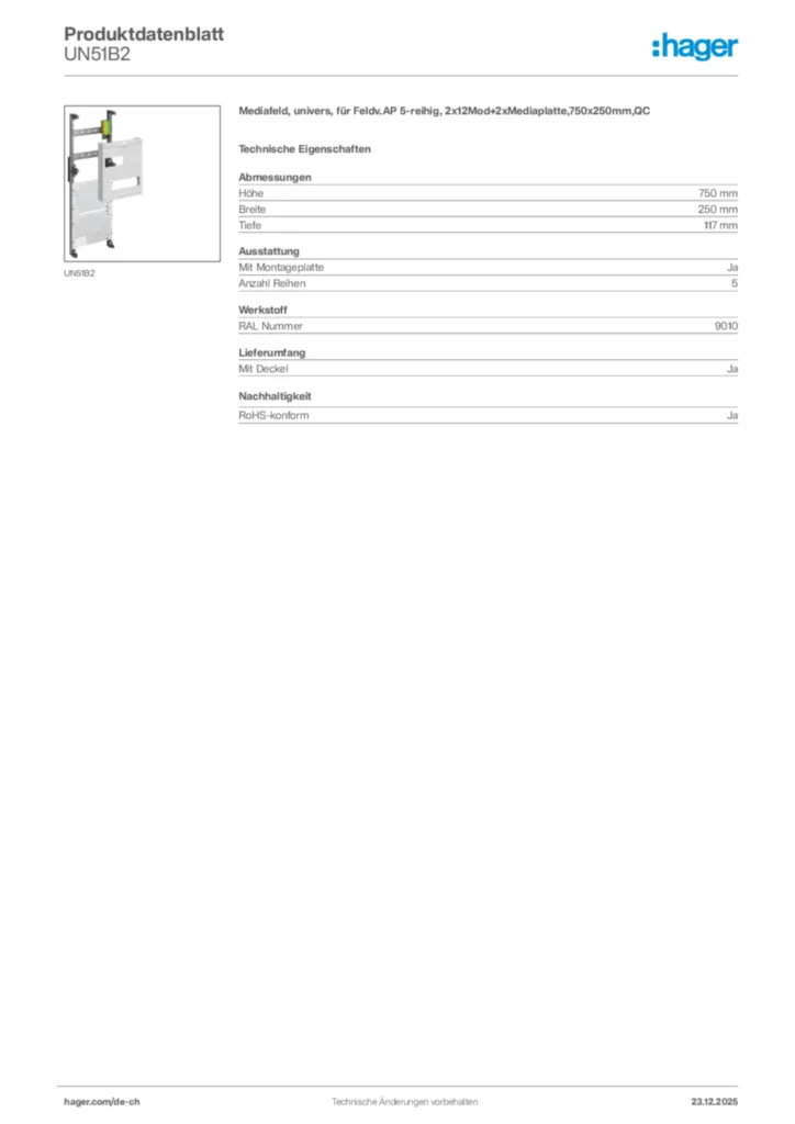 Bild Hager Produktdatenblatt UN51B2 | Hager Schweiz