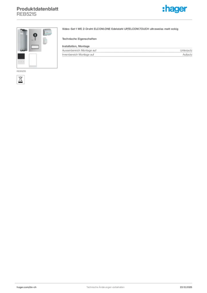 Bild Hager Produktdatenblatt REB521S | Hager Schweiz