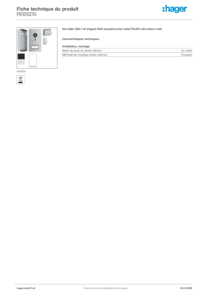 Image Hager Fiche technique du produit REB521S | Hager Suisse