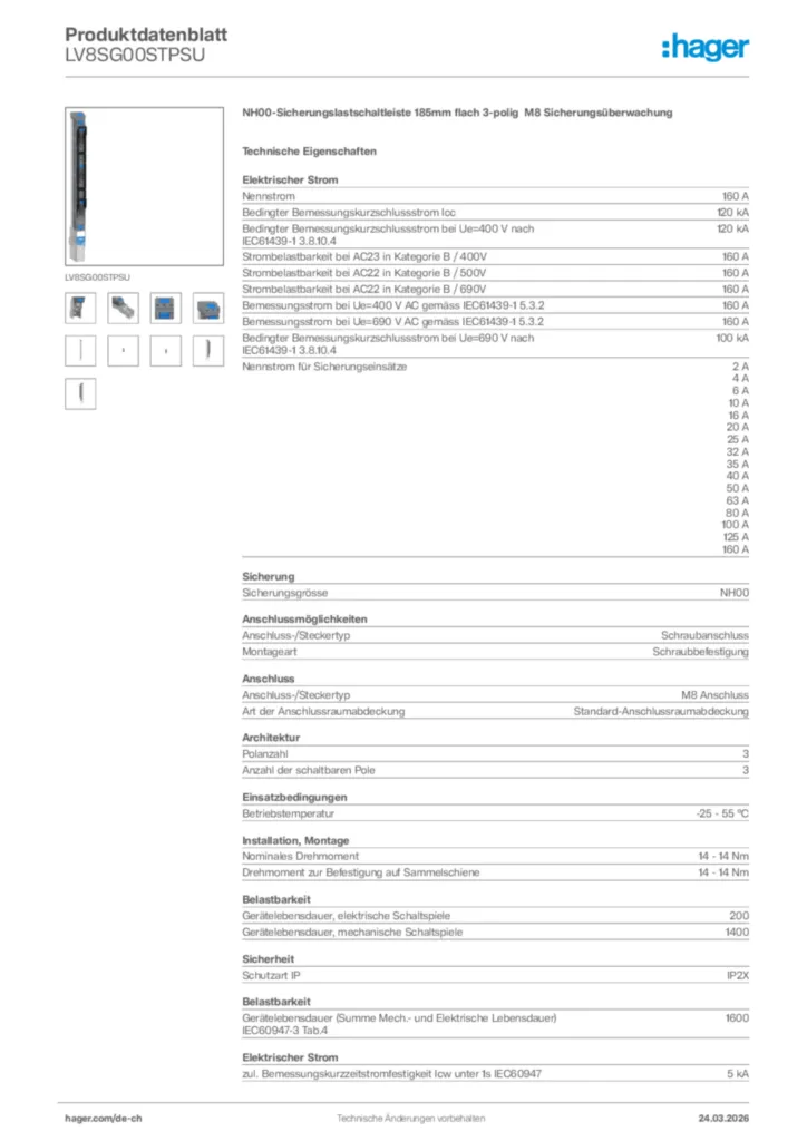 Bild Hager Produktdatenblatt LV8SG00STPSU | Hager Schweiz