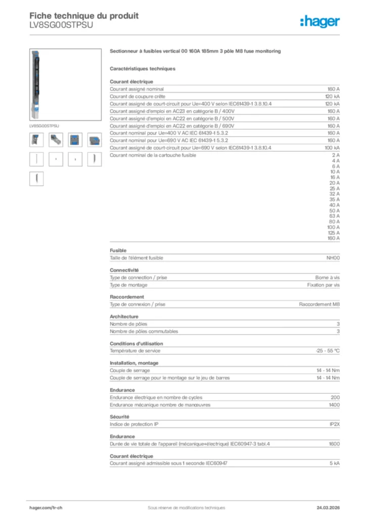 Image Hager Fiche technique du produit LV8SG00STPSU | Hager Suisse