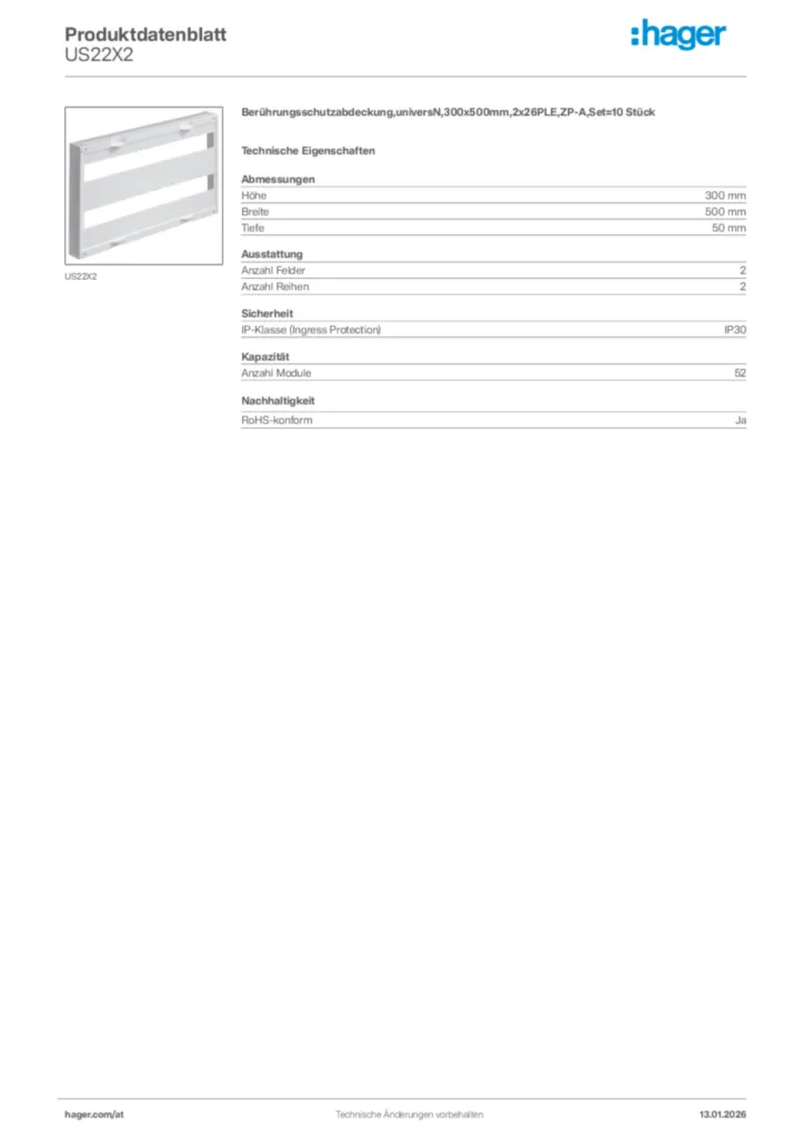 Bild Hager Produktdatenblatt US22X2 | Hager Deutschland