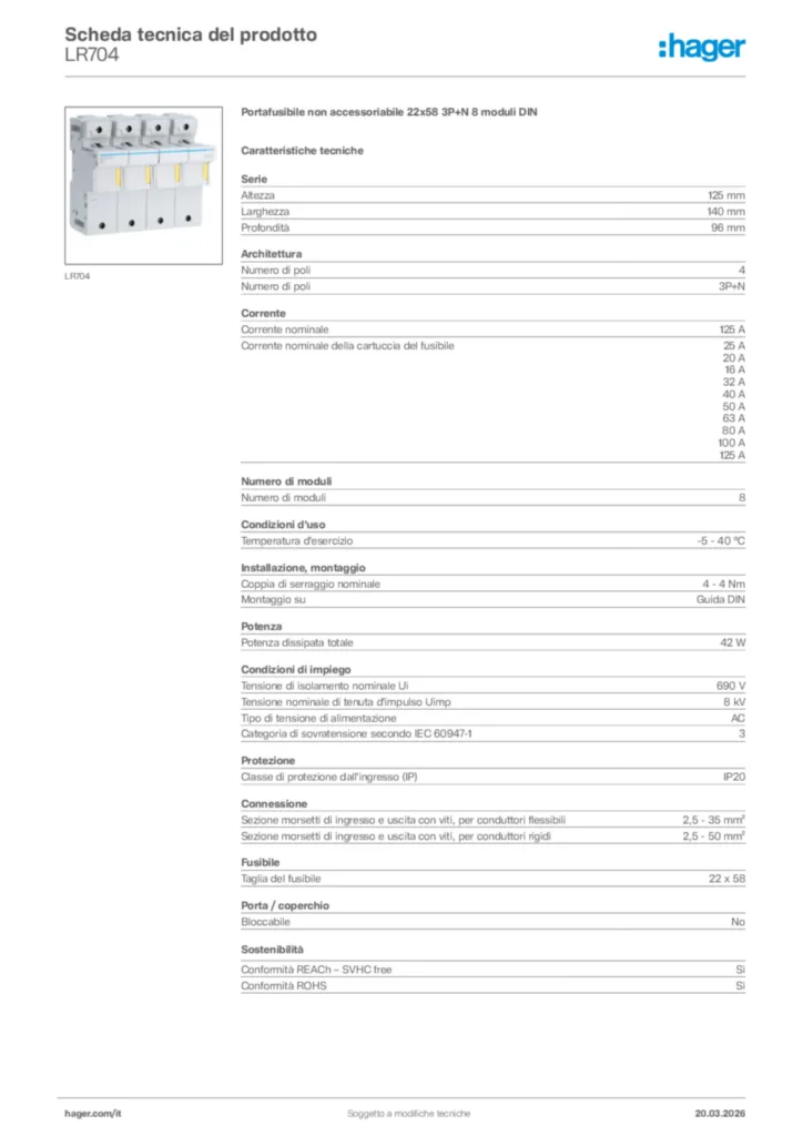 Immagine Hager Scheda tecnica del prodotto LR704 | Hager Italia