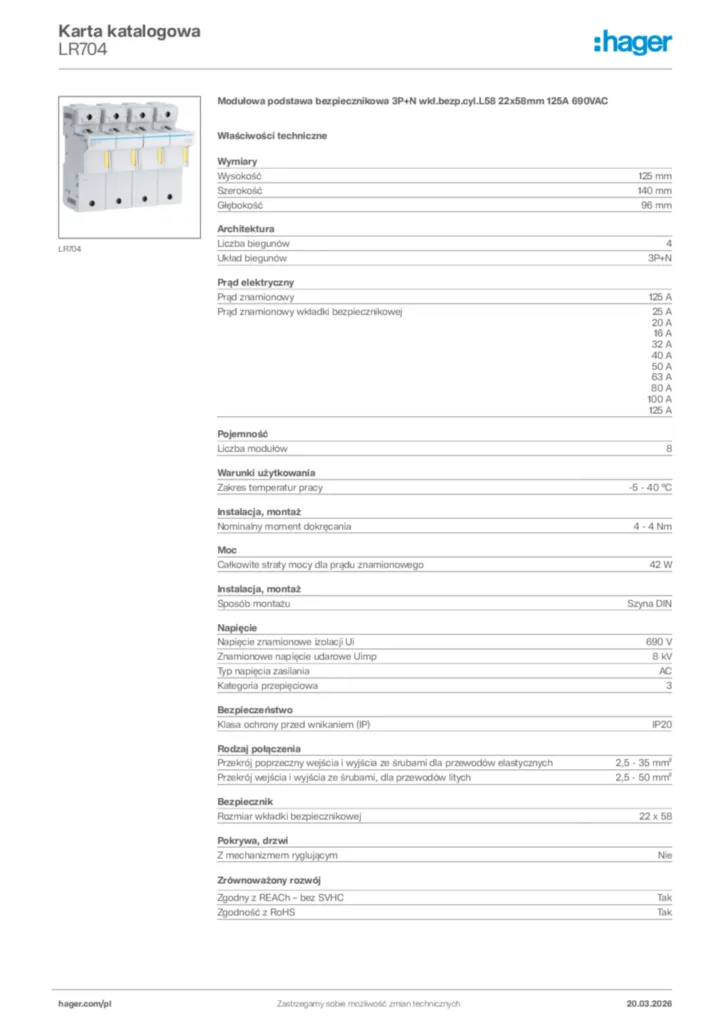 Zdjęcie Hager Karta katalogowa LR704 | Hager Polska