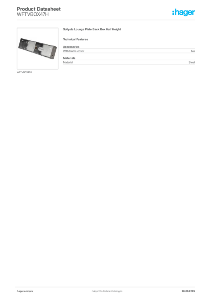 Image Hager Product data sheet WFTVBOX47H  | Hager