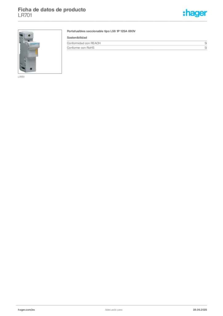 Imagen Hager Ficha de datos de producto LR701 | Hager España