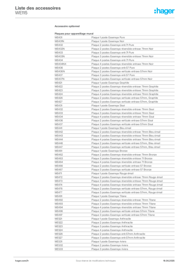 Image Hager Fiche technique du produit WE115 | Hager France