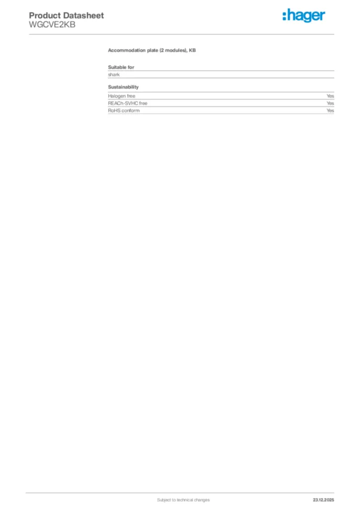 Image Hager Product data sheet WGCVE2KB  | Hager Africa
