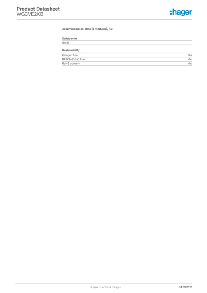 Image Hager Product data sheet WGCVE2KB  | Hager Africa