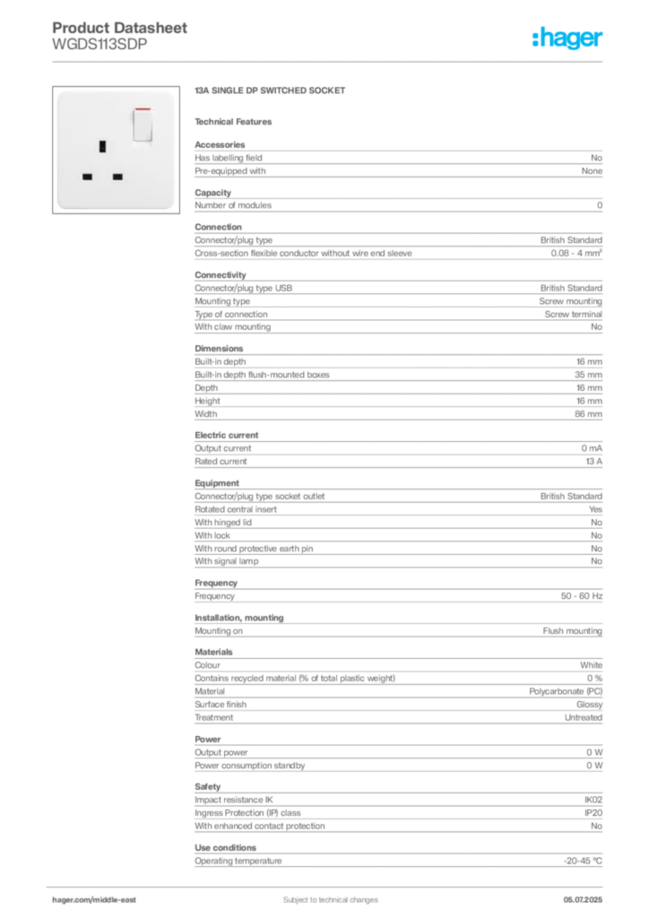 Image Hager Product data sheet WGDS113SDP  | Hager