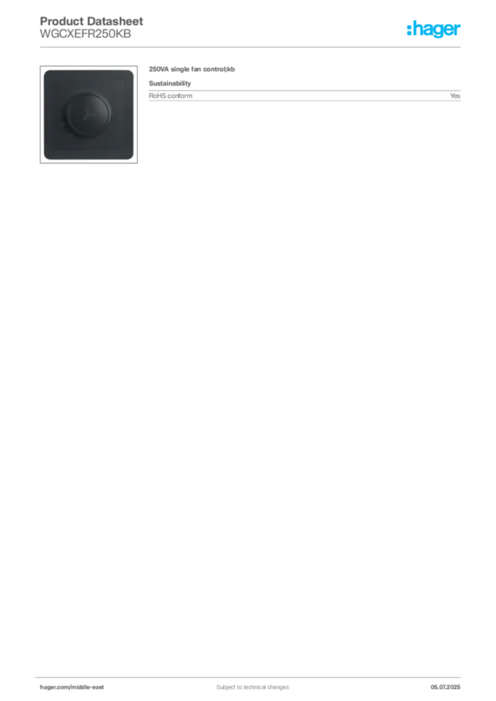 Image Hager Product data sheet WGCXEFR250KB  | Hager