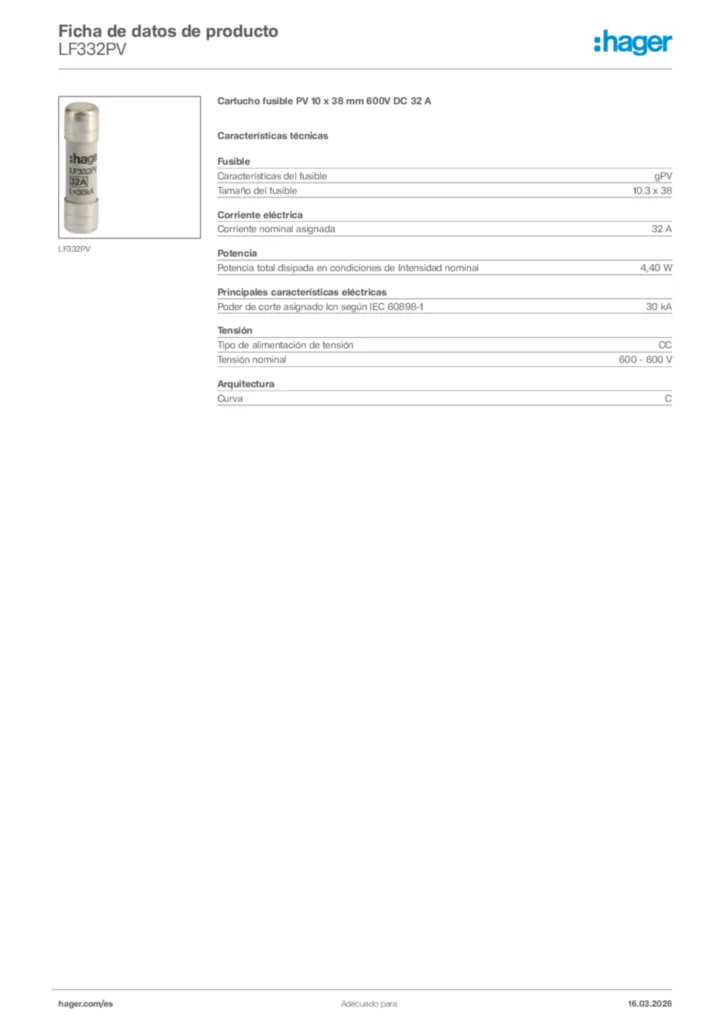 Imagen Hager Ficha de datos de producto LF332PV | Hager España