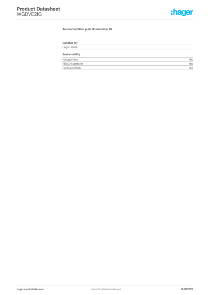 Image Hager Product data sheet WGDVE2IG  | Hager