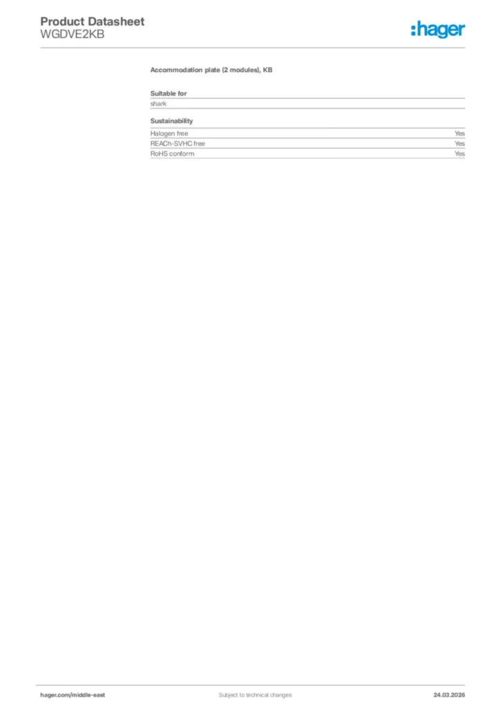 Image Hager Product data sheet WGDVE2KB  | Hager