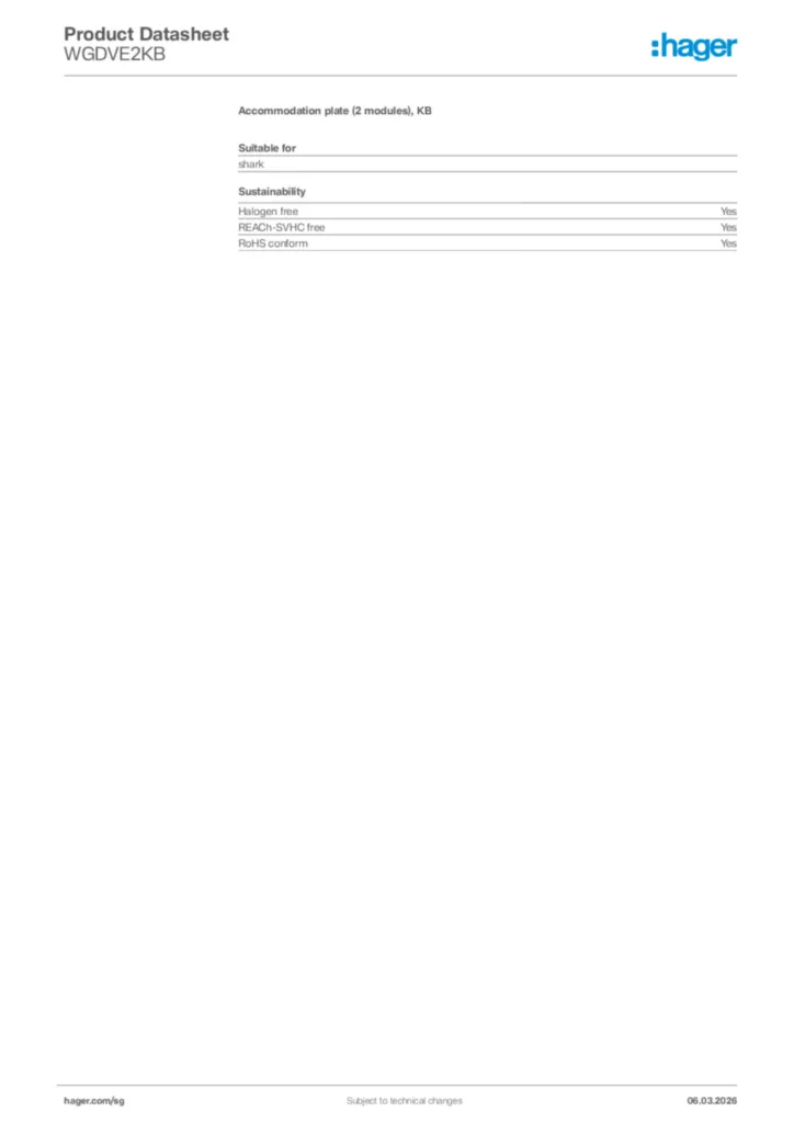 Image Hager Product data sheet WGDVE2KB  | Hager