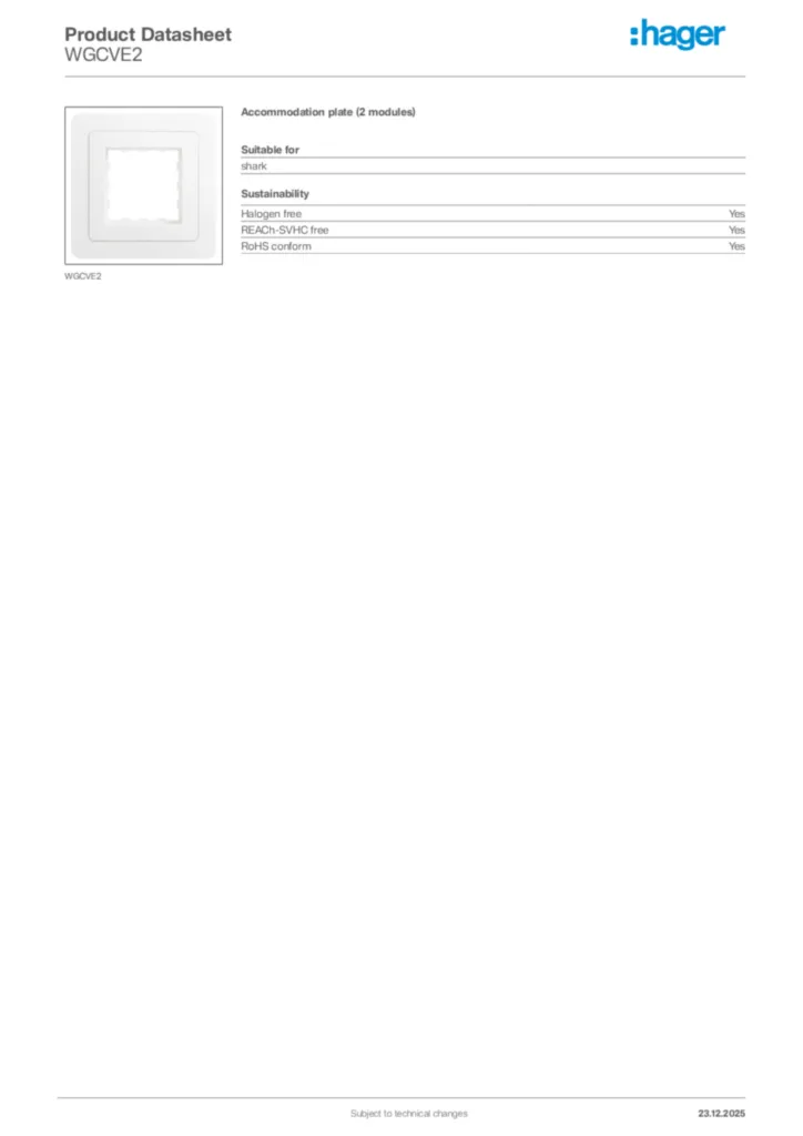 Image Hager Product data sheet WGCVE2  | Hager Africa