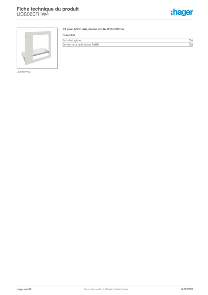 Image Hager Fiche technique du produit UC8060FHW4 | Hager France