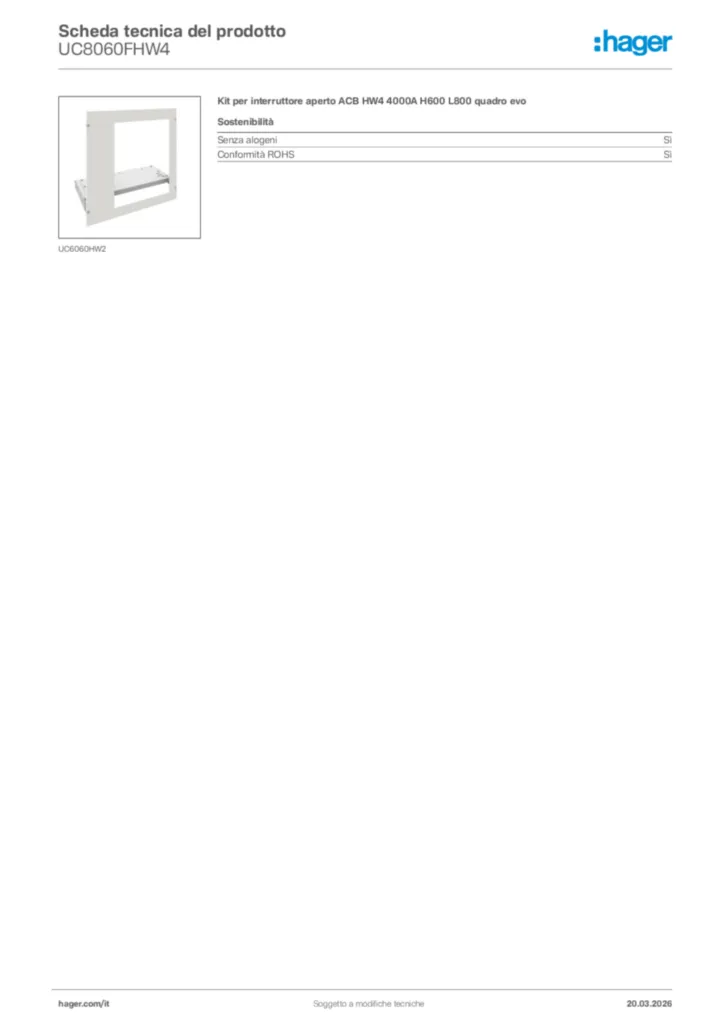Immagine Hager Scheda tecnica del prodotto UC8060FHW4 | Hager Italia