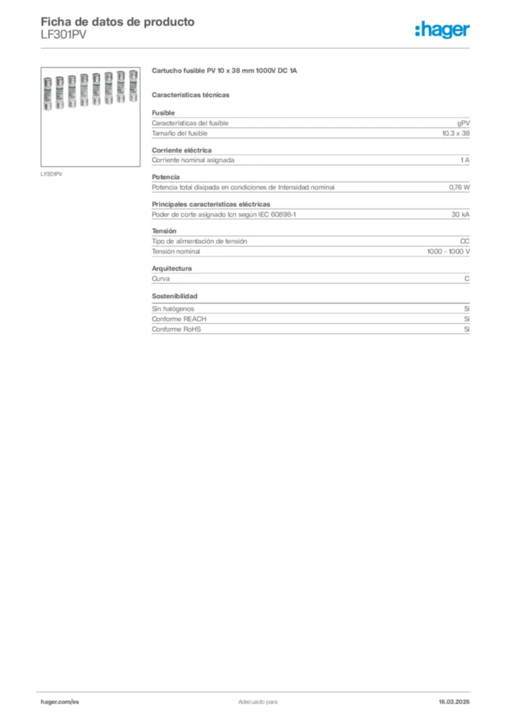 Imagen Hager Ficha de datos de producto LF301PV | Hager España
