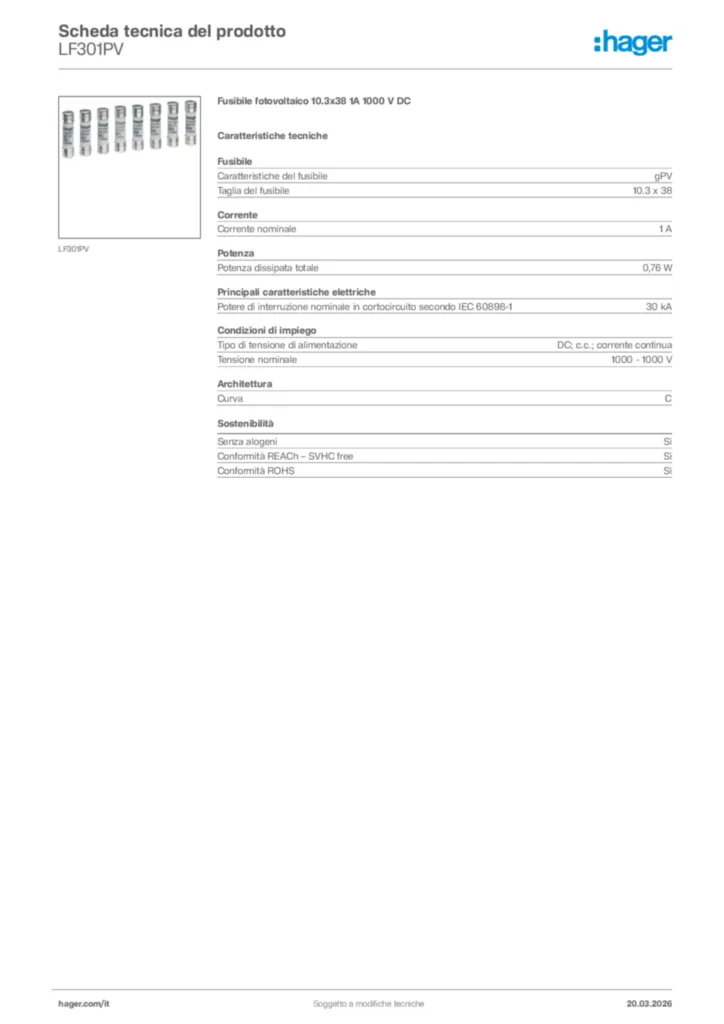 Immagine Hager Scheda tecnica del prodotto LF301PV | Hager Italia