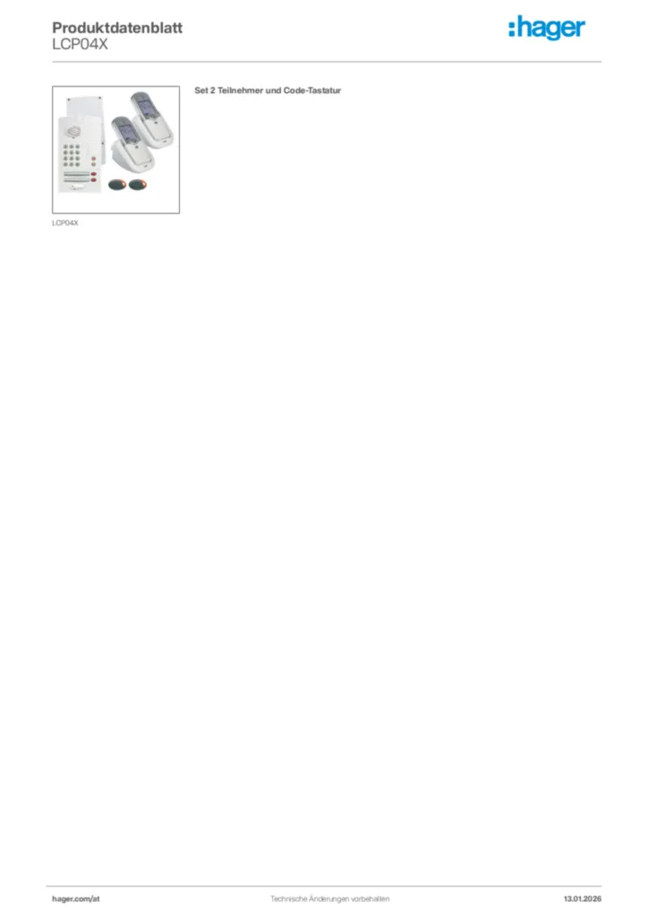 Bild Hager Produktdatenblatt LCP04X | Hager Deutschland