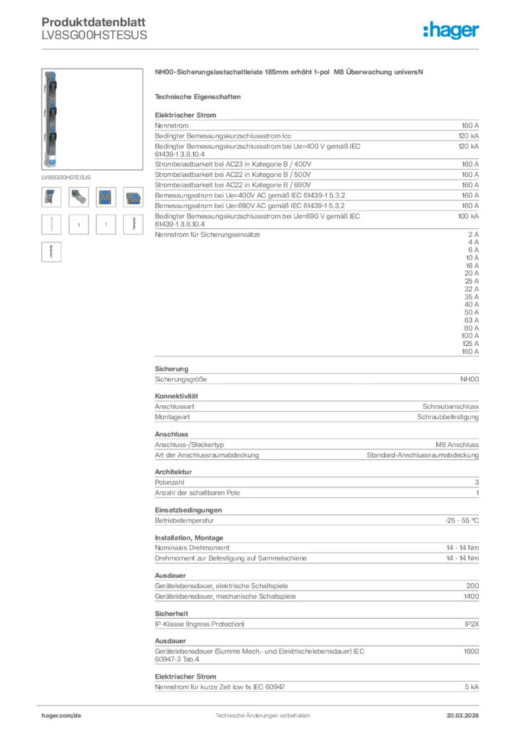 Bild Hager Produktdatenblatt LV8SG00HSTESUS | Hager Deutschland
