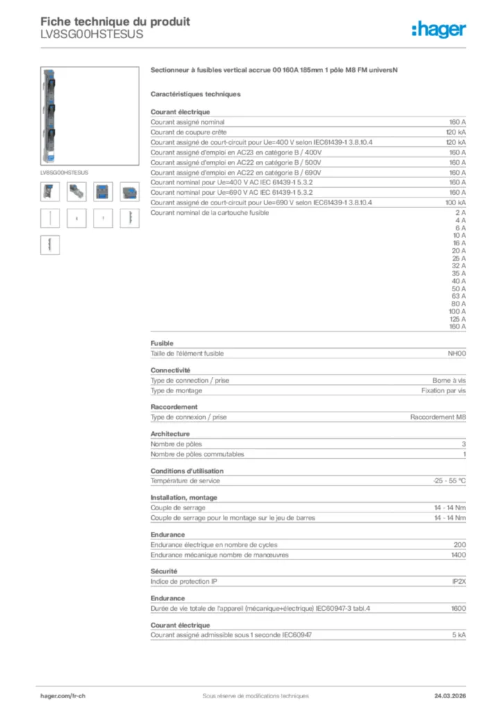 Image Hager Fiche technique du produit LV8SG00HSTESUS | Hager Suisse