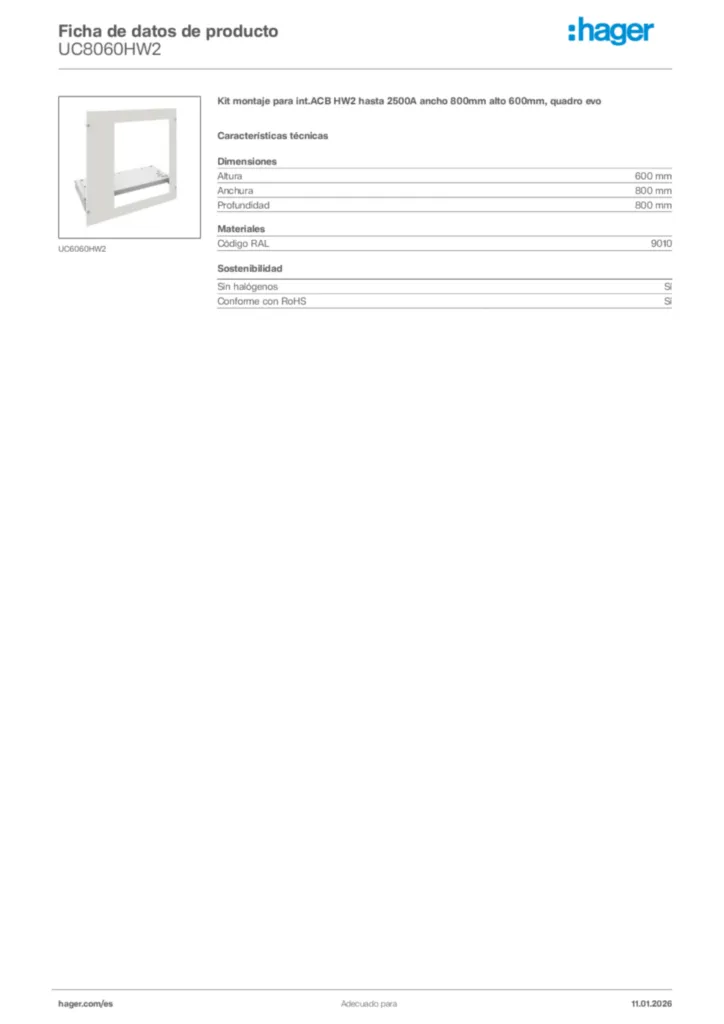 Imagen Hager Ficha de datos de producto UC8060HW2 | Hager España