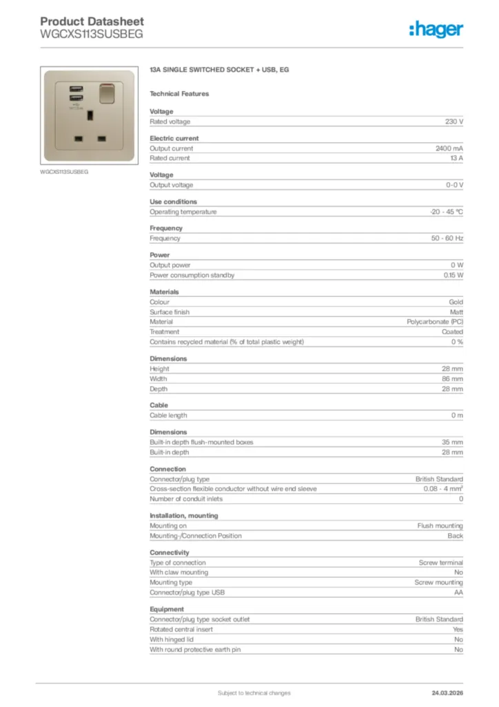 Image Hager Product data sheet WGCXS113SUSBEG  | Hager Africa