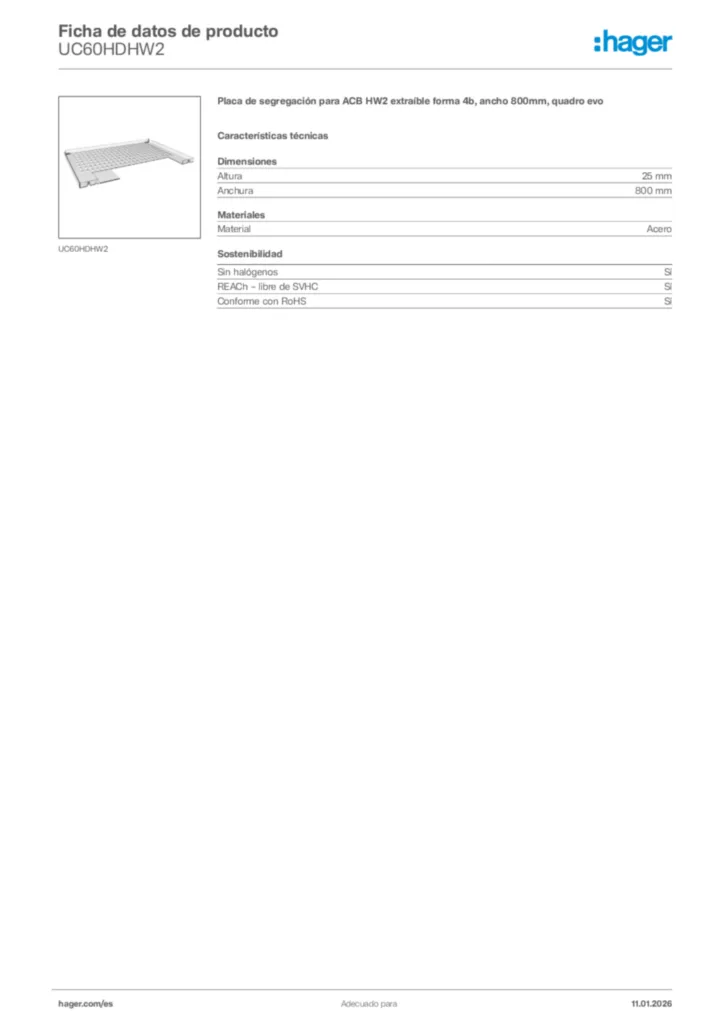 Imagen Hager Ficha de datos de producto UC60HDHW2 | Hager España