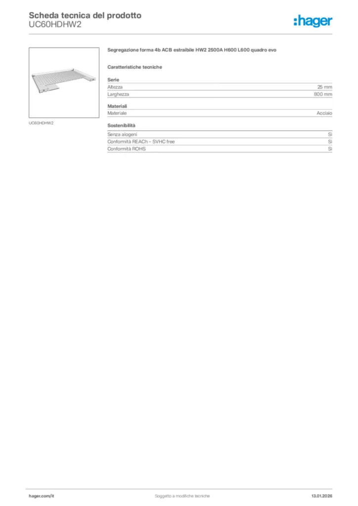 Immagine Hager Scheda tecnica del prodotto UC60HDHW2 | Hager Italia