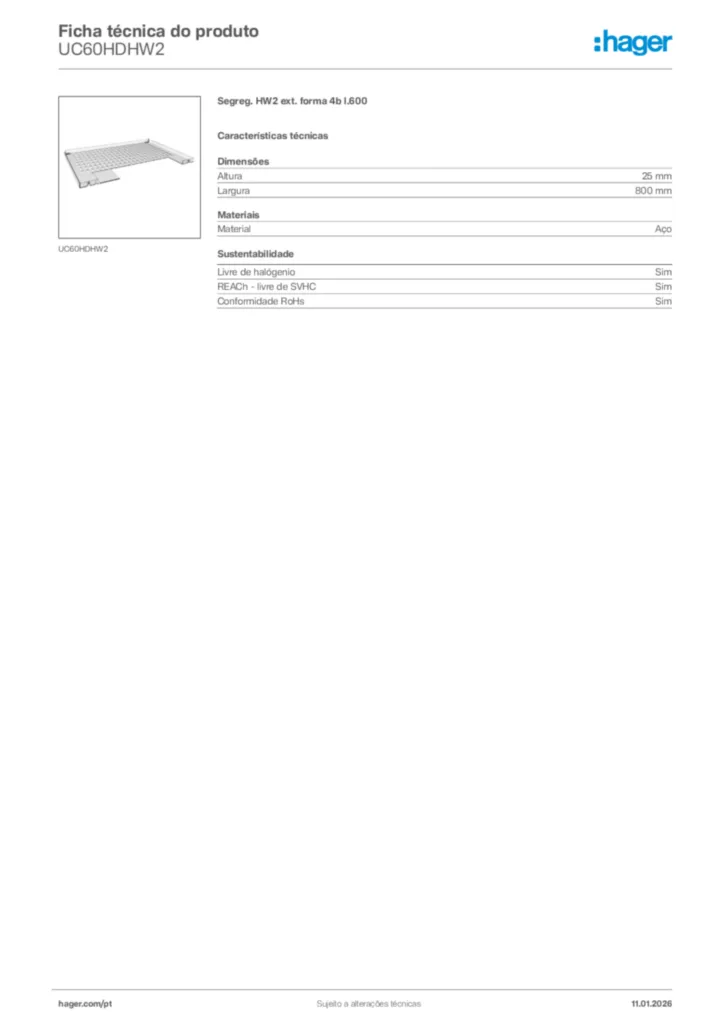 Imagem Hager Ficha técnica do produto UC60HDHW2 | Hager Portugal
