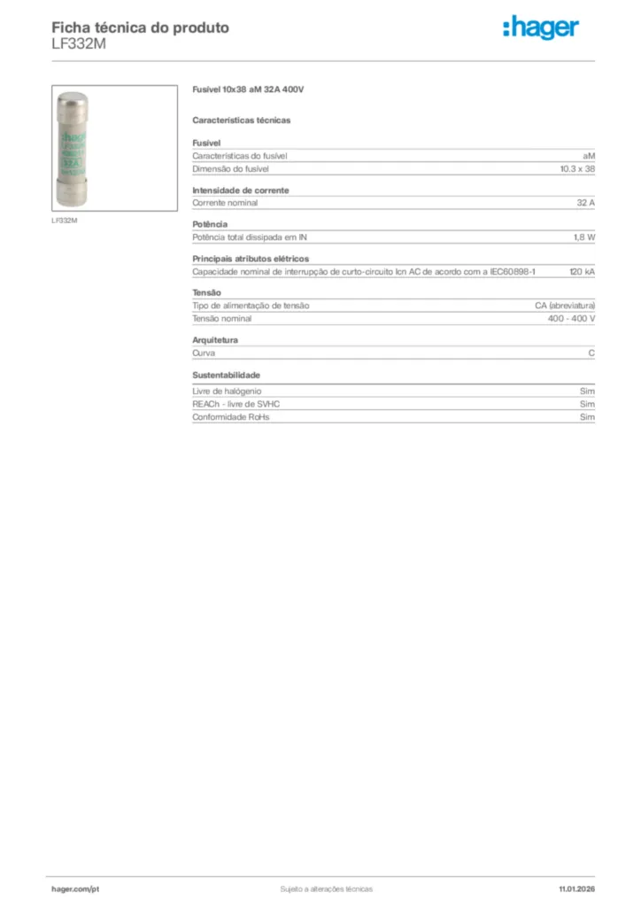 Imagem Hager Ficha técnica do produto LF332M | Hager Portugal