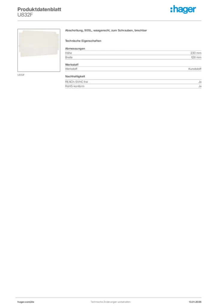 Bild Hager Produktdatenblatt U832F | Hager Deutschland