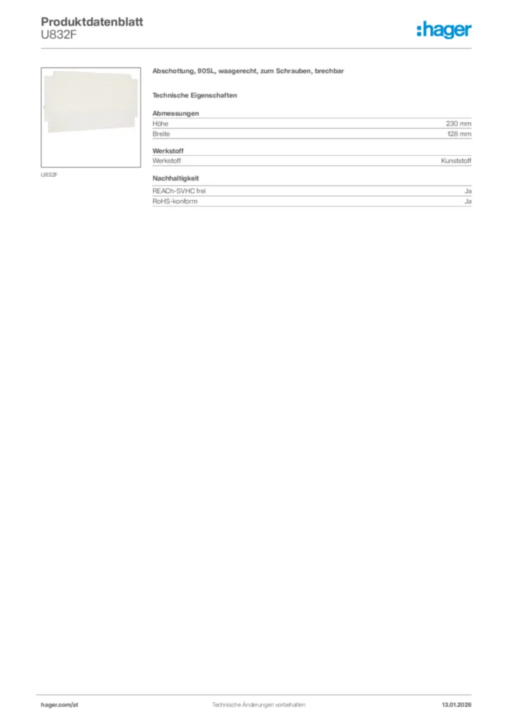 Bild Hager Produktdatenblatt U832F | Hager Deutschland